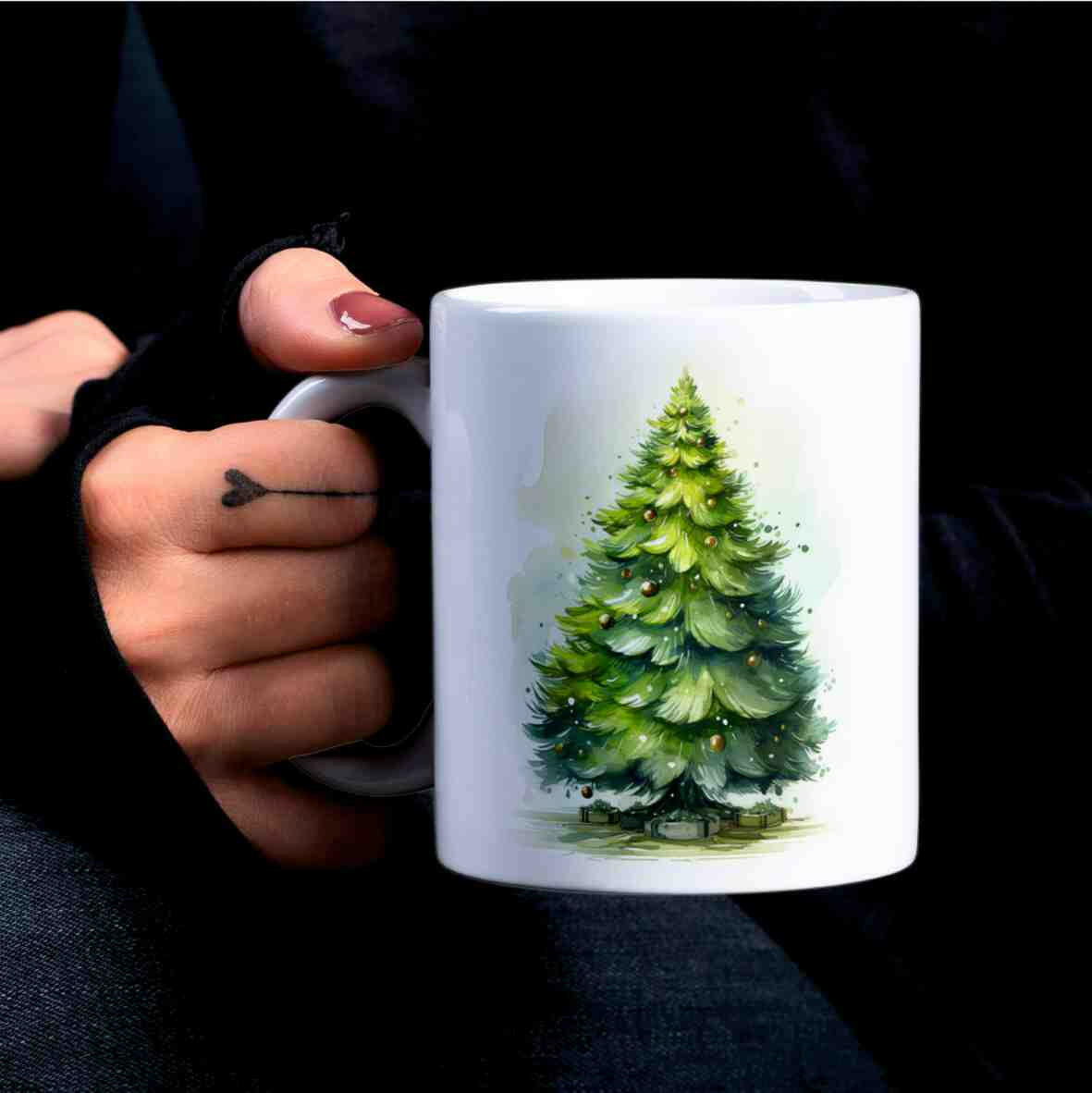 personalisierte Tasse, Weihnachtsbaum grün.