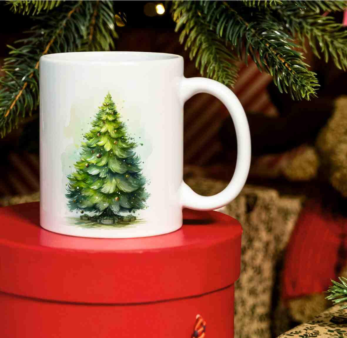 personalisierte Tasse, Weihnachtsbaum grün.