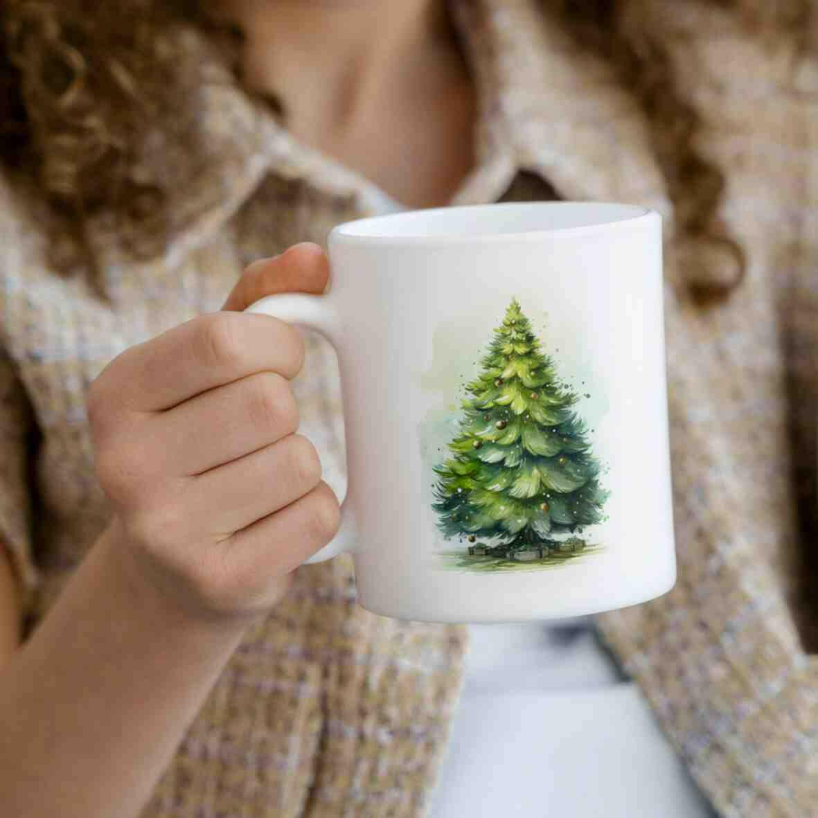 personalisierte Tasse, Weihnachtsbaum grün.