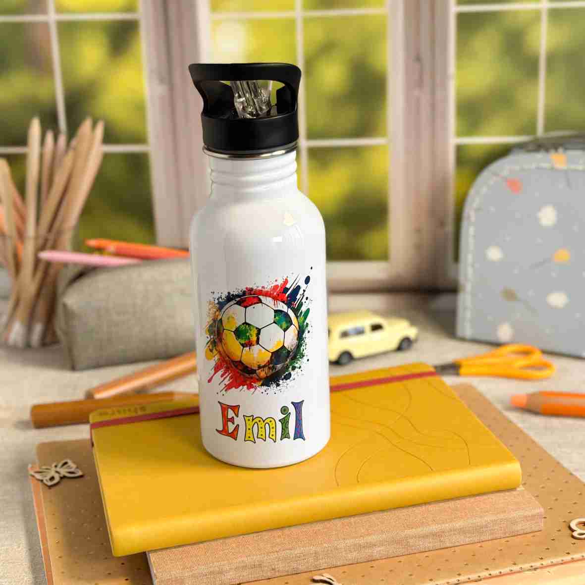 Edelstahl-Trinkflasche Fußball mit Name