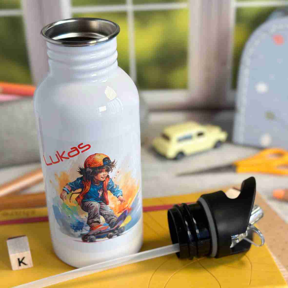 Trinkflasche Edelstahl Skateboard – Lukas