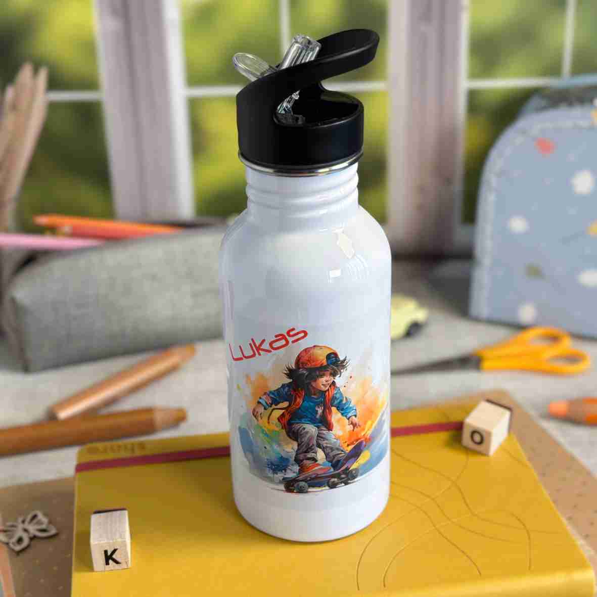 Trinkflasche Edelstahl Skateboard – Lukas