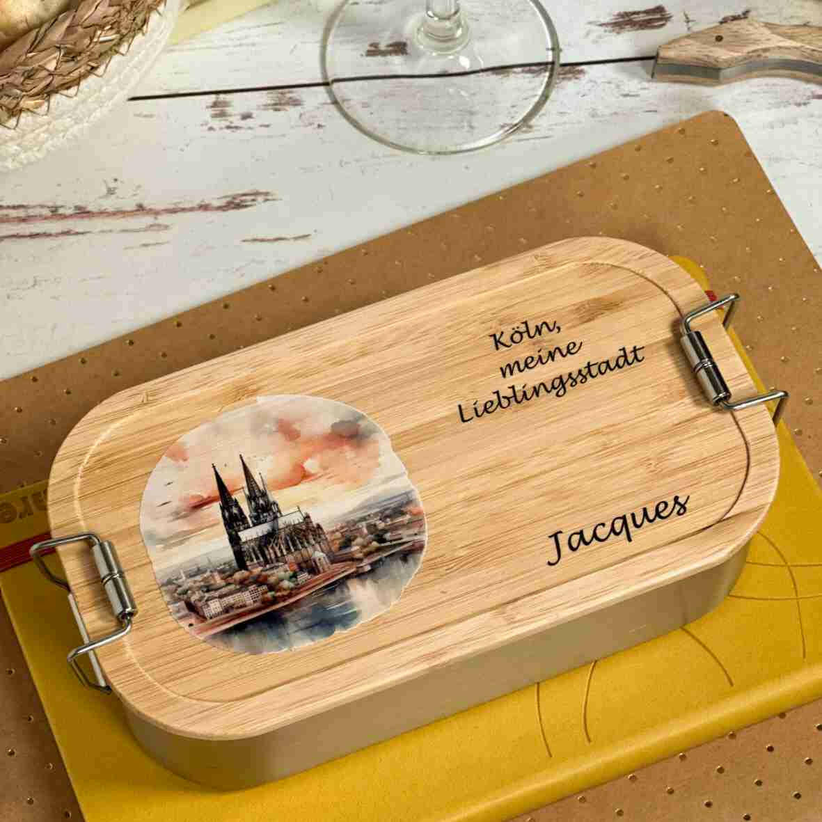 Personalisierte Brotdose Köln, farbig bedruckt - Edelstahl.