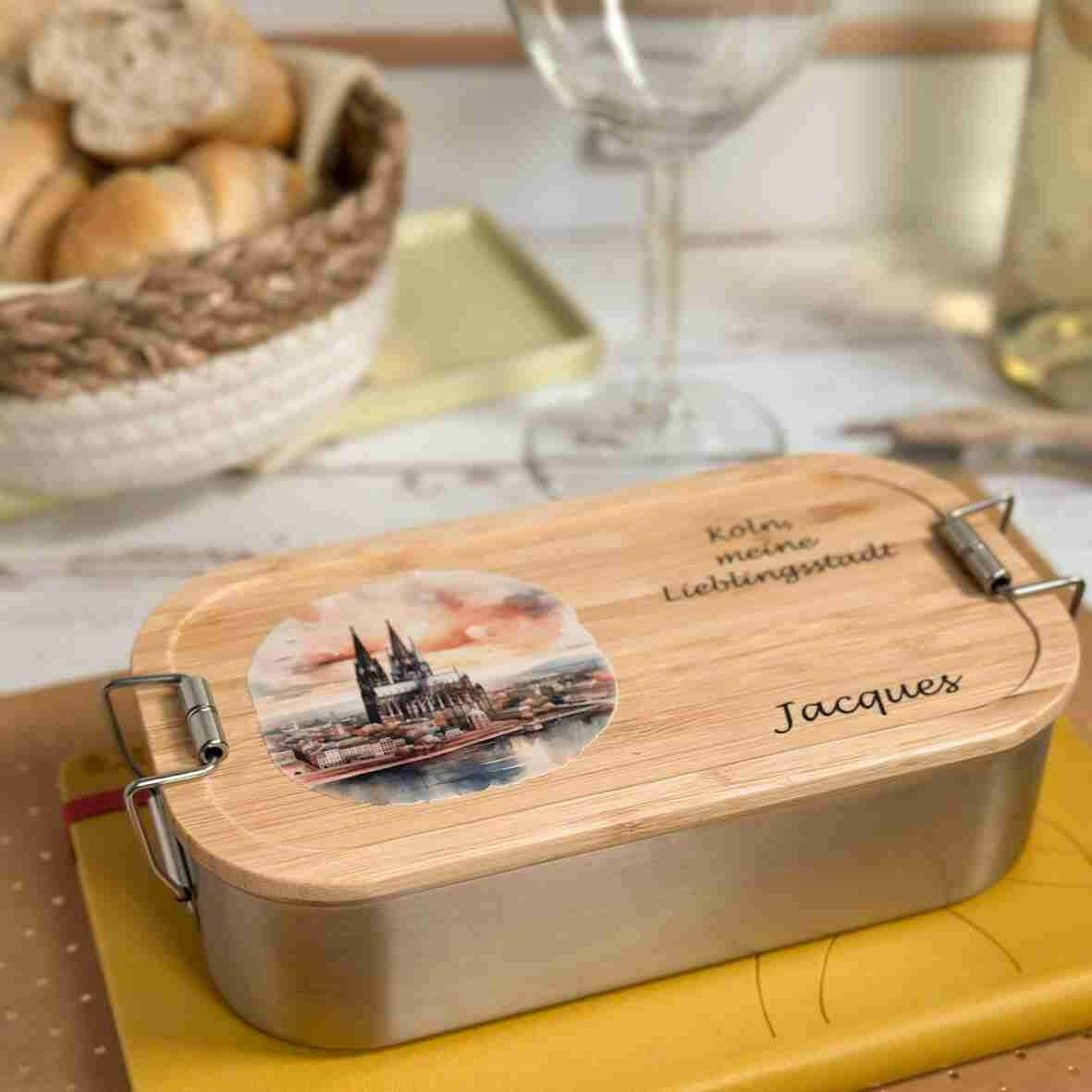 Personalisierte Brotdose Köln, farbig bedruckt - Edelstahl.