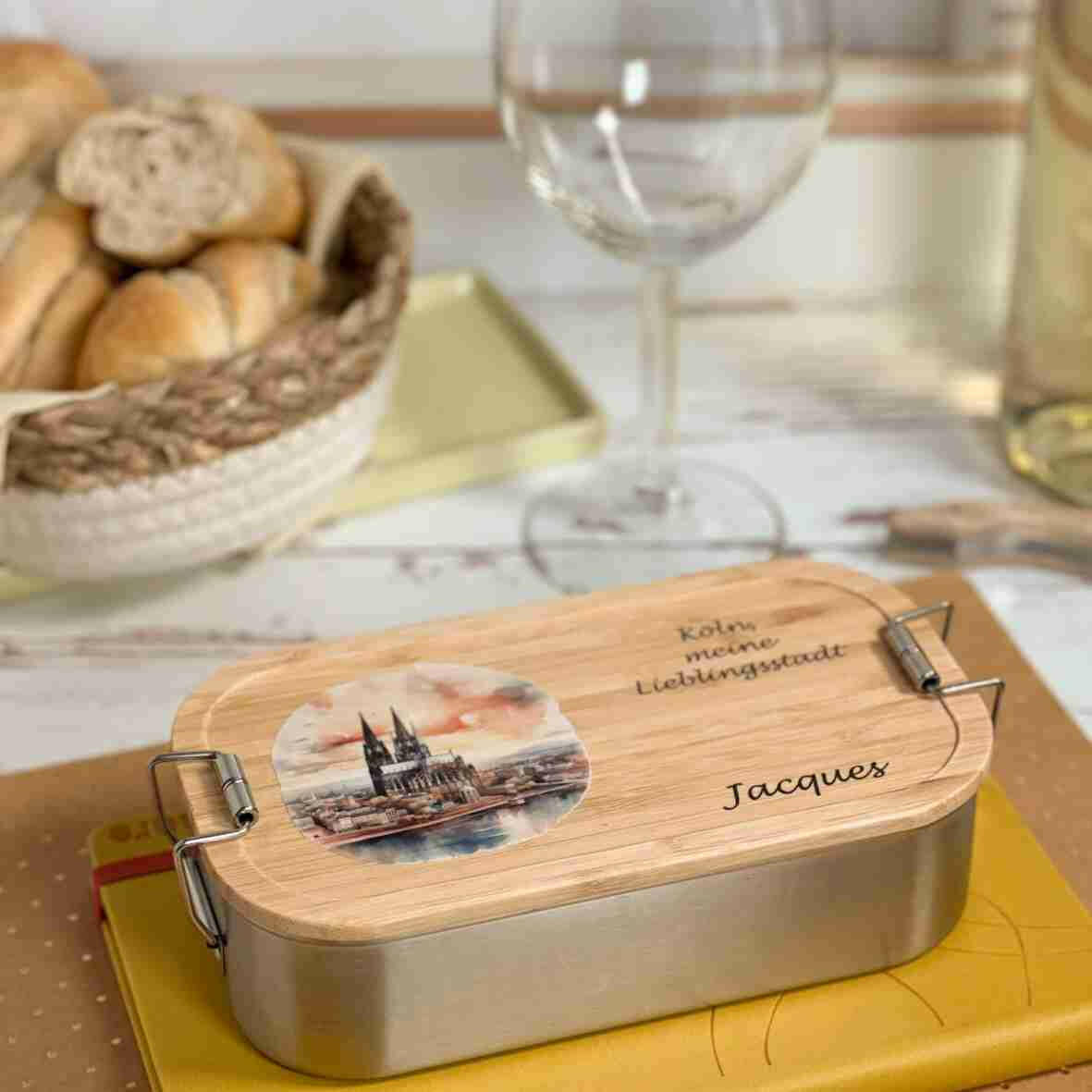 Personalisierte Brotdose Köln, farbig bedruckt - Edelstahl.