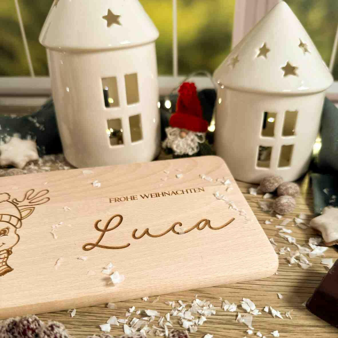 Personalisiertes Frühstücksbrettchen Rentier.