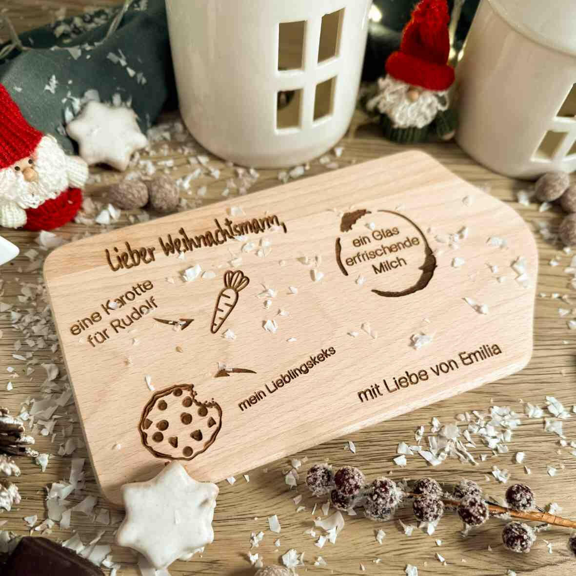 Personalisiertes Frühstücksbrettchen Lieber Weihnachtsmann, Kapellenform.