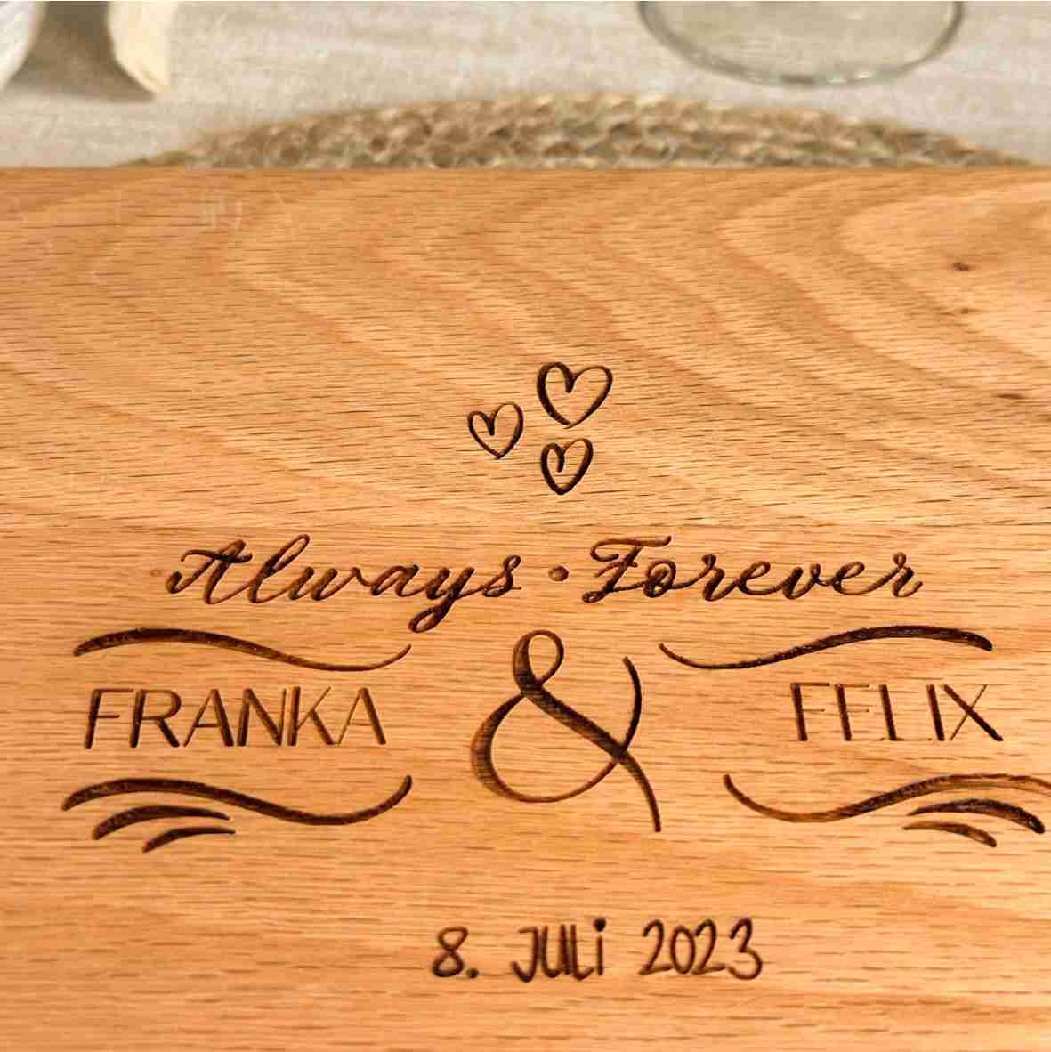 Eichenbrett Gravur Namen Datum Geschenk