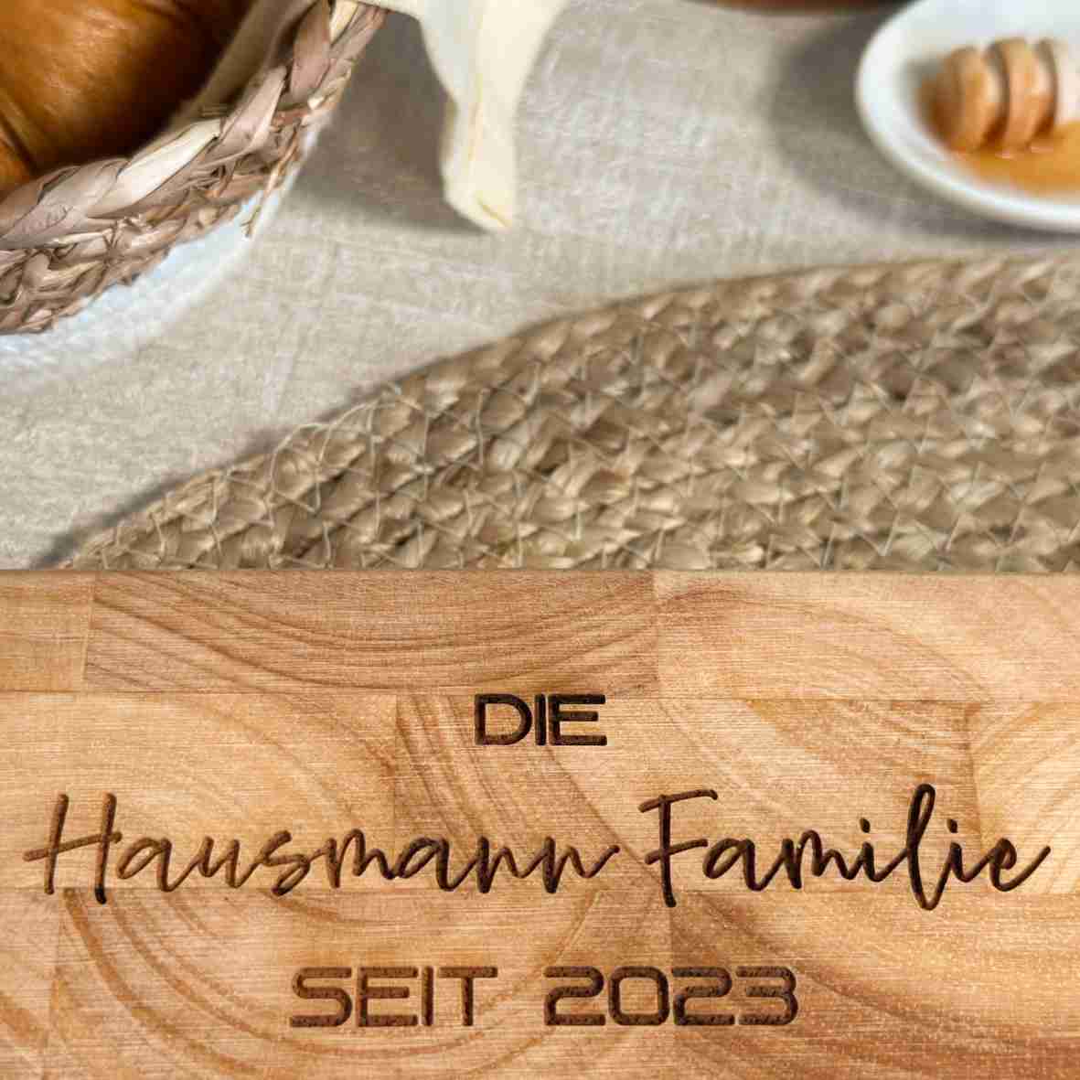 Personalisiertes Schneidebrett Stirnholz Familie zur Hochzeit
