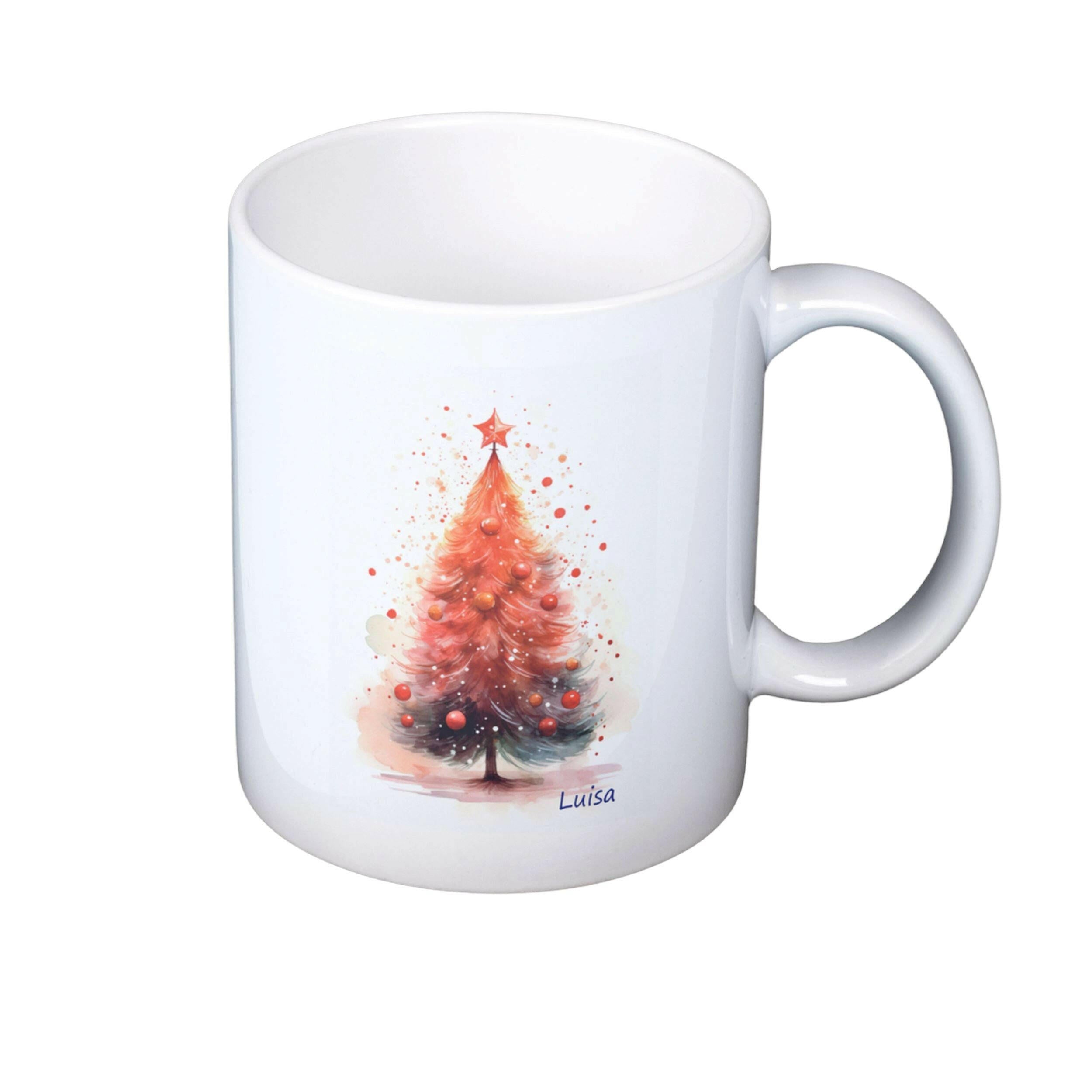 Personalisierte Tasse, Weihnachtsbaum rot.
