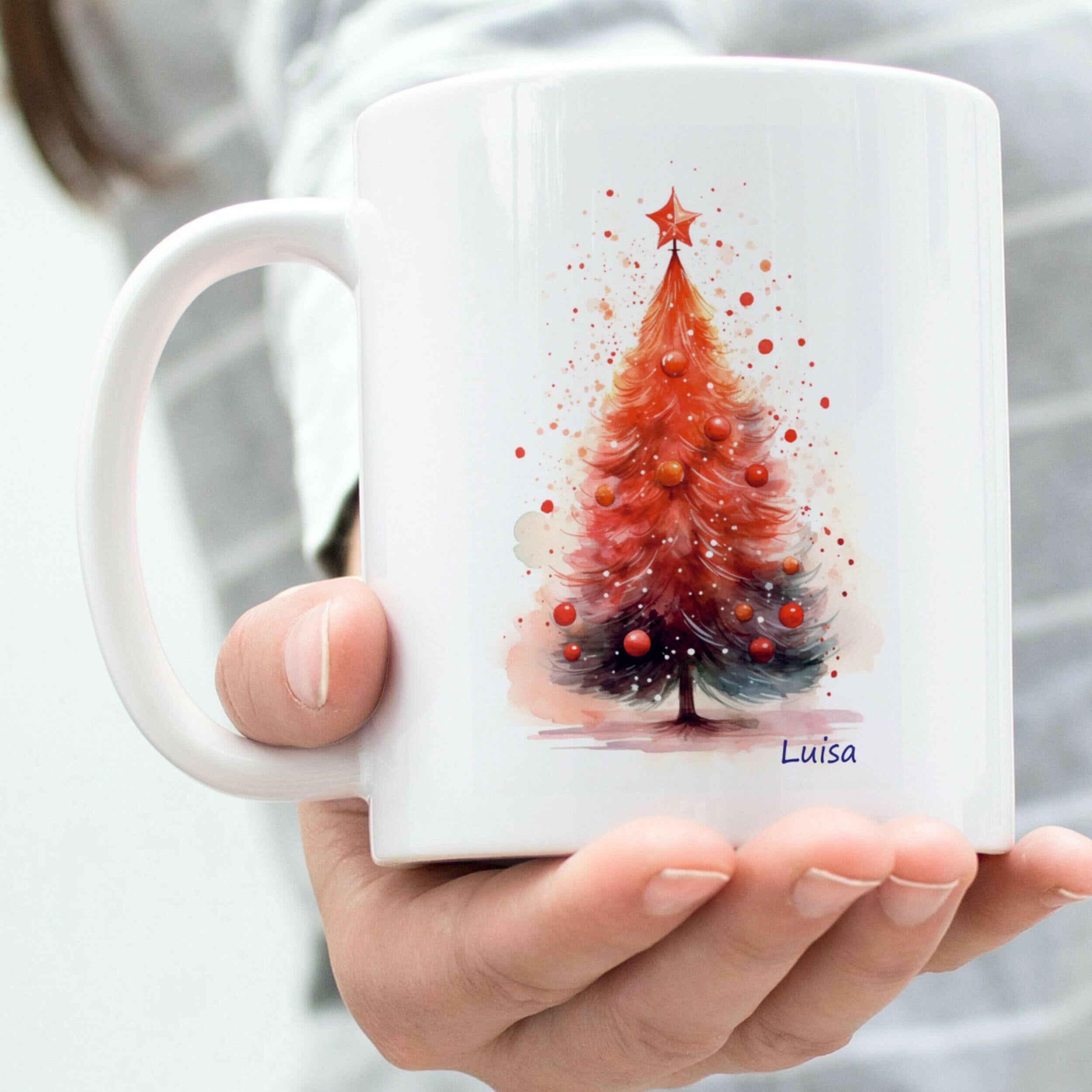 Personalisierte Tasse, Weihnachtsbaum rot.