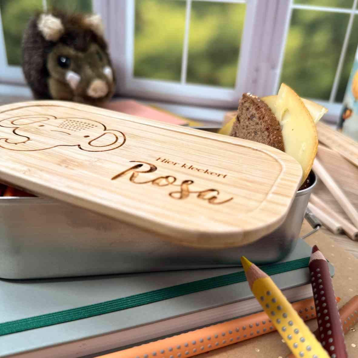Personalisierte Brotdose mit Elefant und Namensgravur