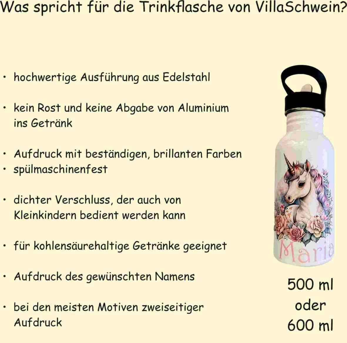 Edelstahl-Trinkflasche Einhorn Villa-Schwein 