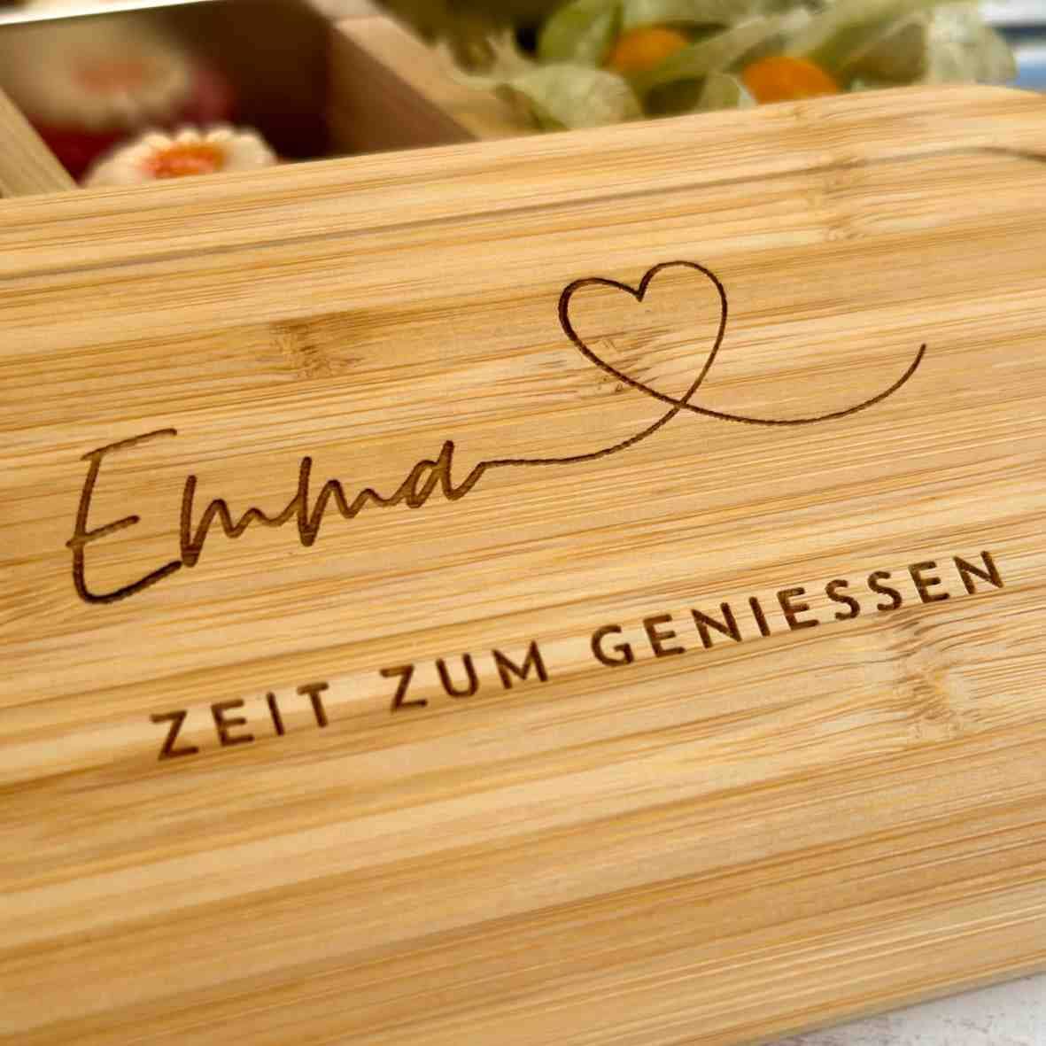 personalisierte Brotdose Blumenranke - Edelstahl mit Name, Herz, Spruch Villa-Schwein 
