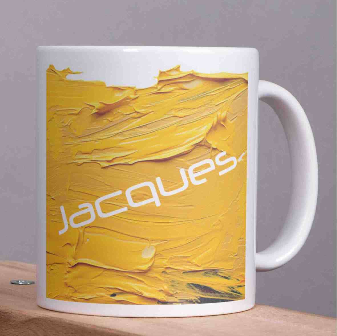 personalisierte Tasse Acryl-Grafik gelb Villa-Schwein 