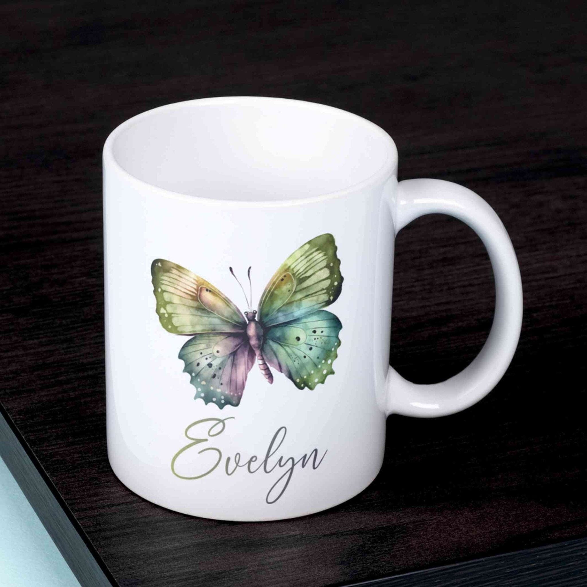 personalisierte Tasse grüner Schmetterling Villa-Schwein 