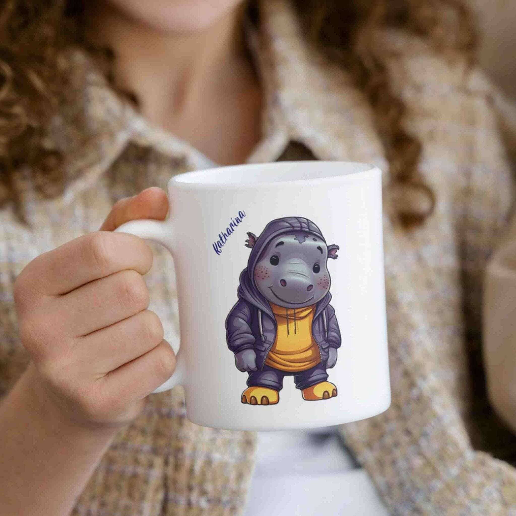 personalisierte Tasse Hippo-Grafik Rhein-Druck 