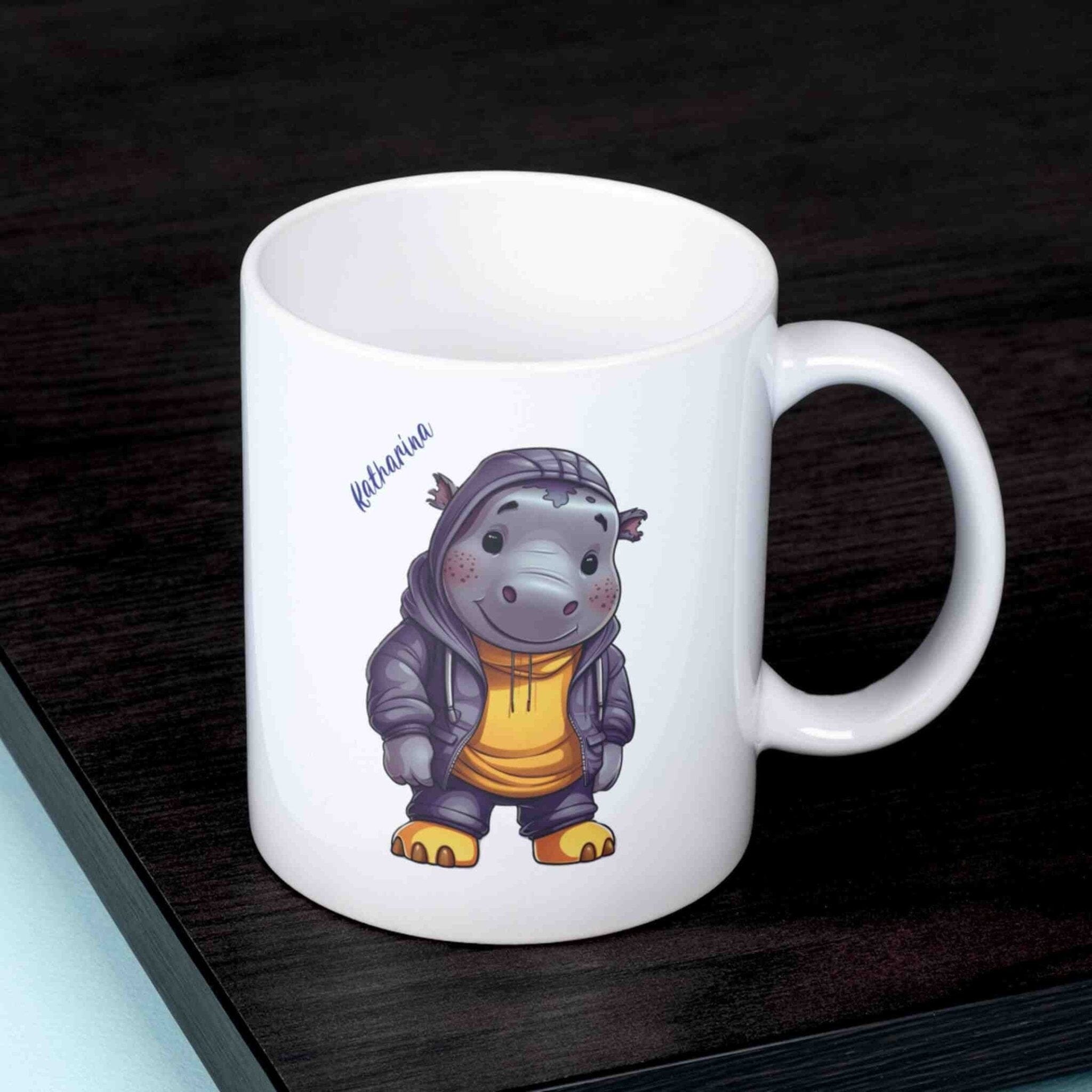 personalisierte Tasse Hippo-Grafik Rhein-Druck 