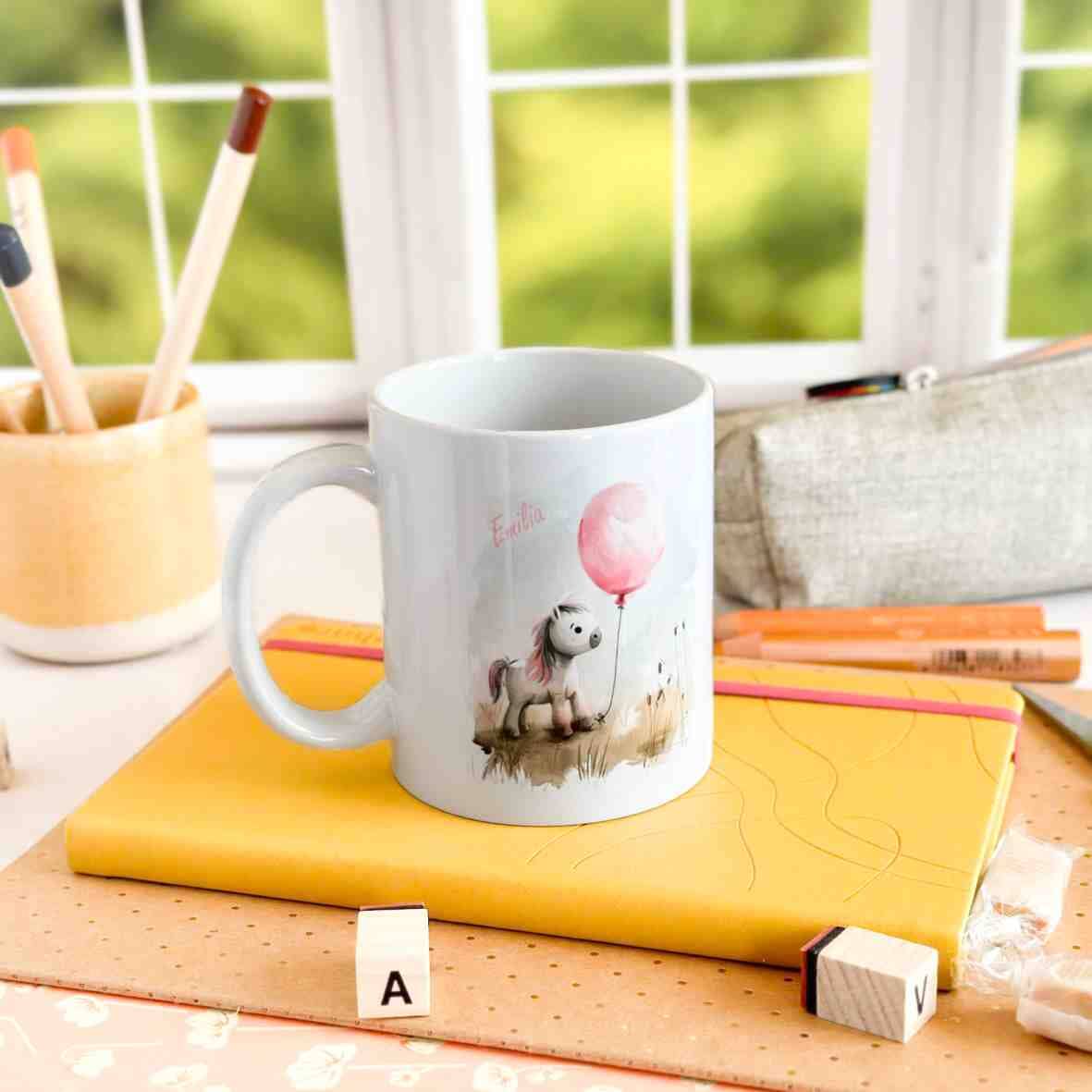 personalisierte Tasse Pony rosa Ballon Villa-Schwein 