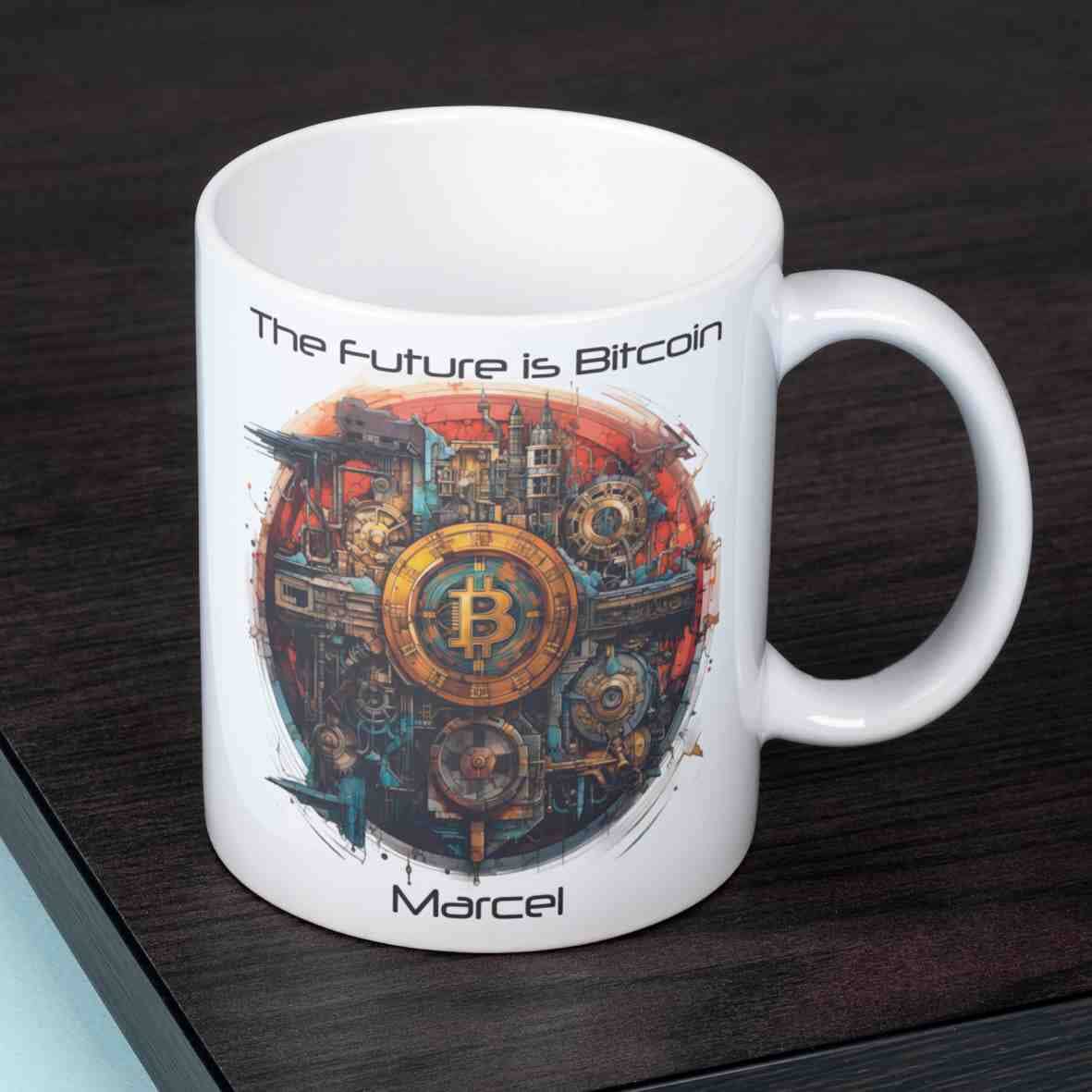 personalisierte Tasse The Future is Bitcoin-Grafik Villa-Schwein 