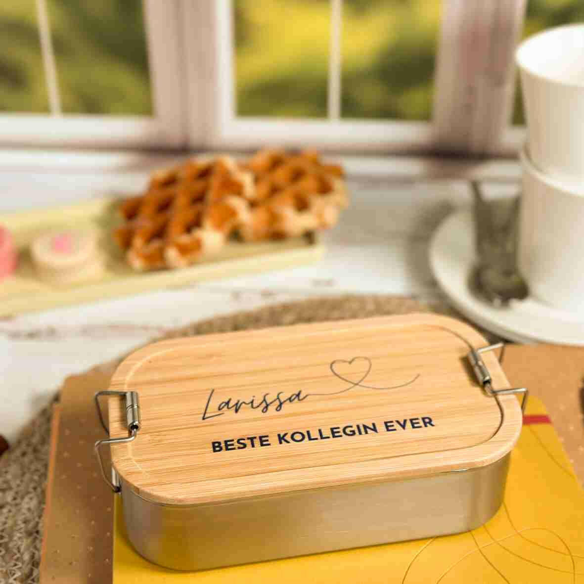 Personalisierte Brotdose - Name, Herz, Spruch BLAU.