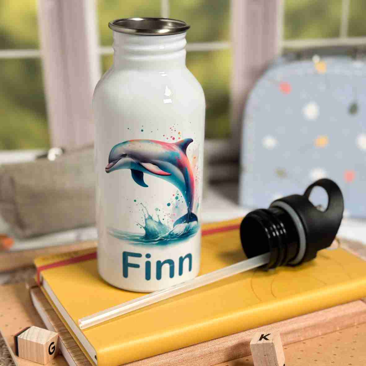Personalisierte Edelstahl-Trinkflasche Delfin