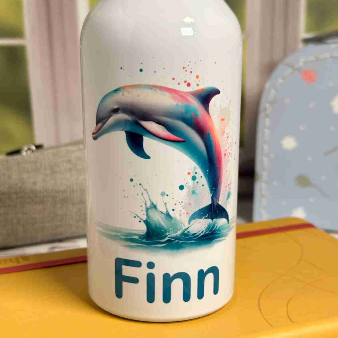 Personalisierte Edelstahl-Trinkflasche Delfin