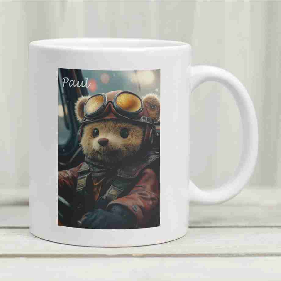 Personalisierte Tasse Teddybär Pilot