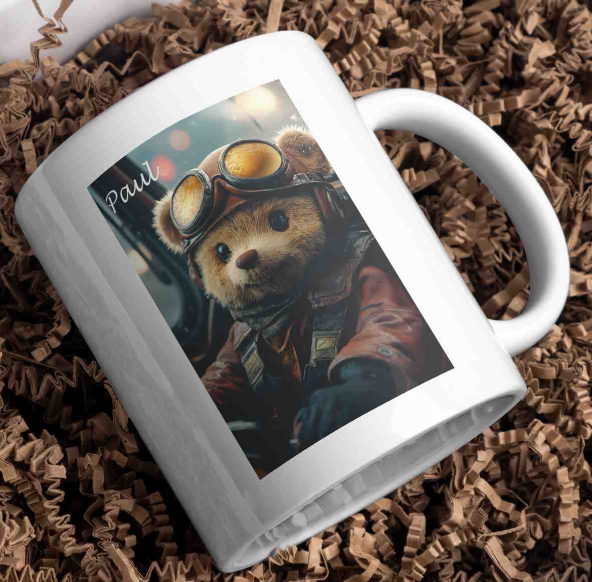 Personalisierte Tasse Teddybär Pilot