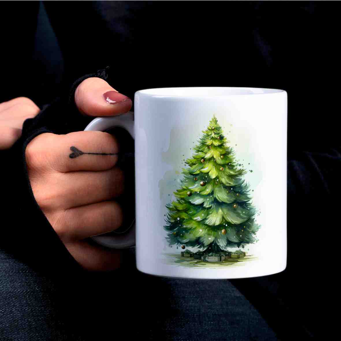 personalisierte Tasse, Weihnachtsbaum grün