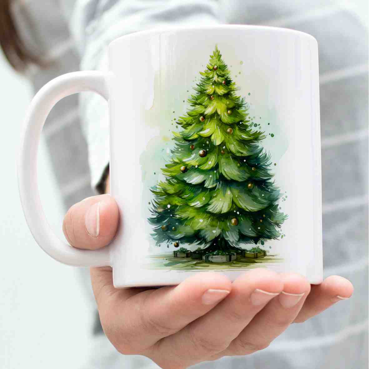 personalisierte Tasse, Weihnachtsbaum grün