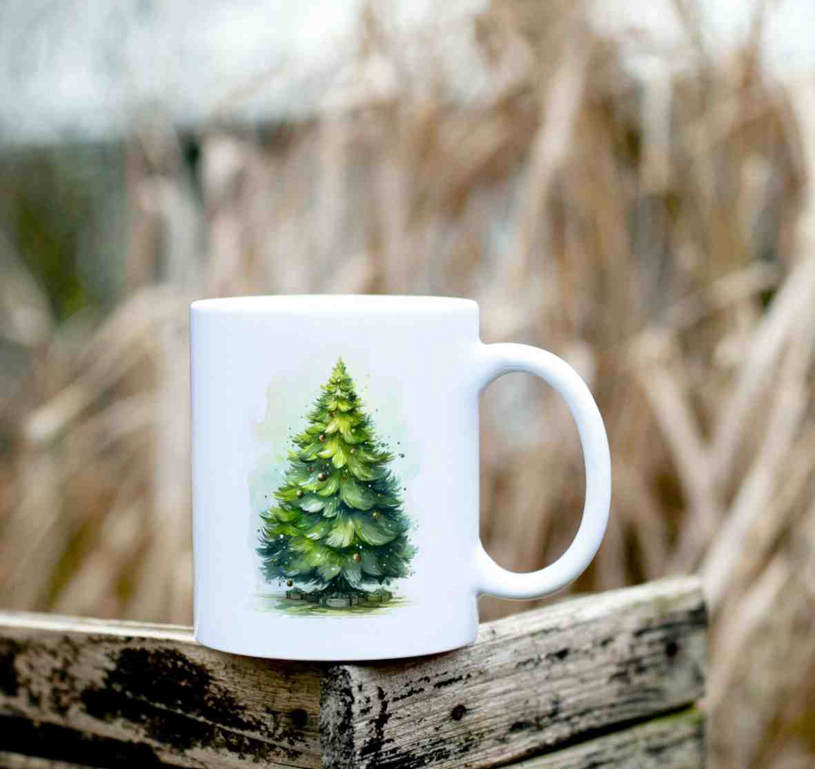 personalisierte Tasse, Weihnachtsbaum grün