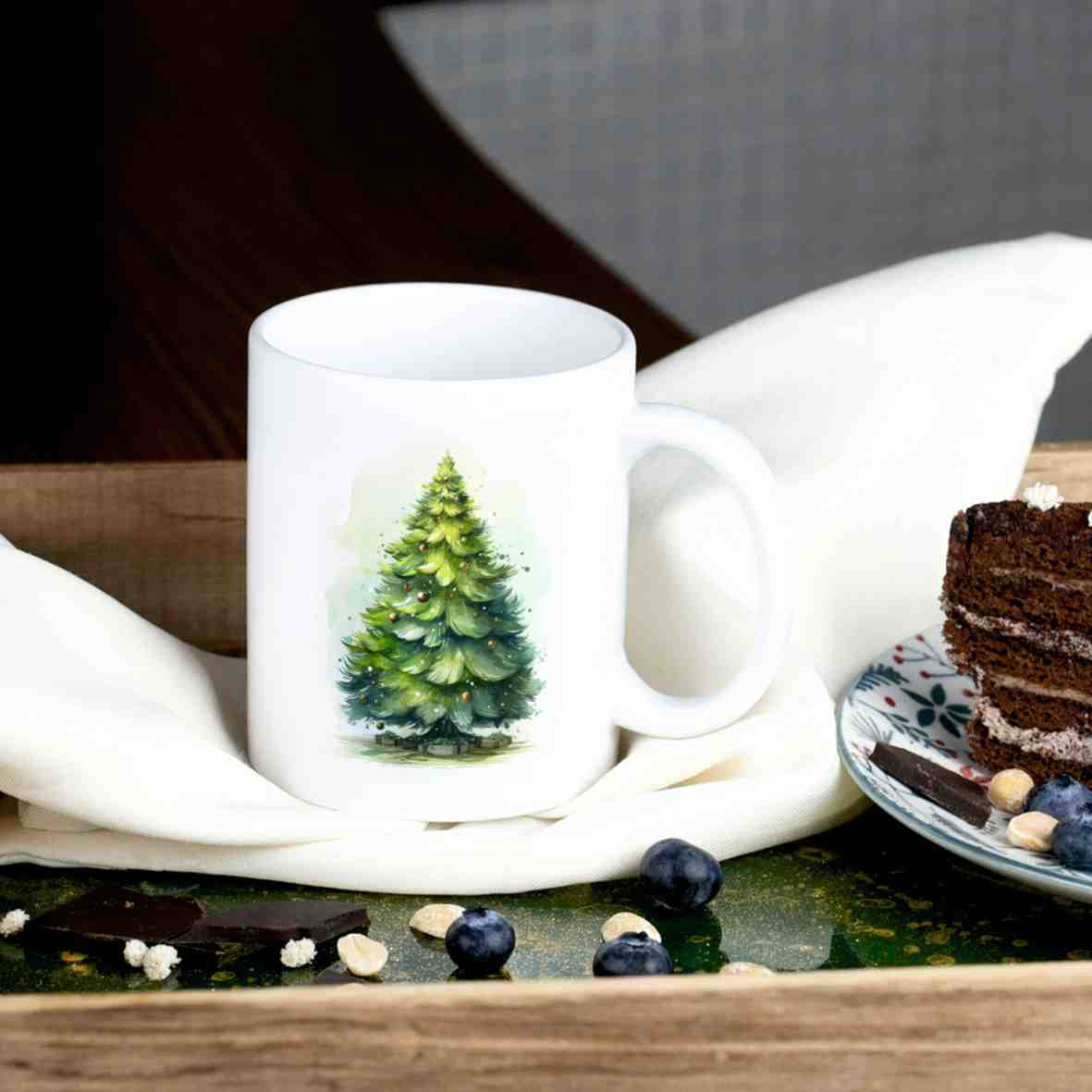 personalisierte Tasse, Weihnachtsbaum grün