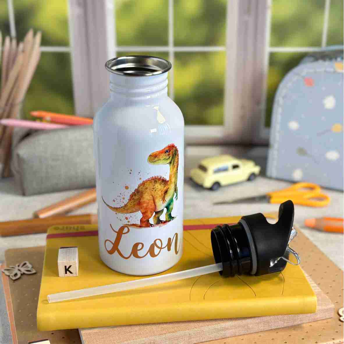 Trinkflasche Edelstahl Dinosaurier – Leon