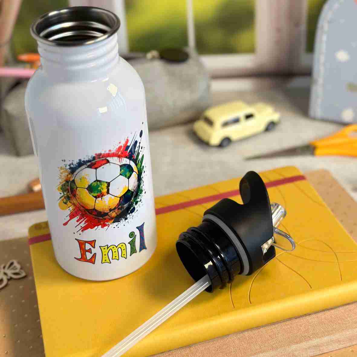 Edelstahl-Trinkflasche Fußball mit Name
