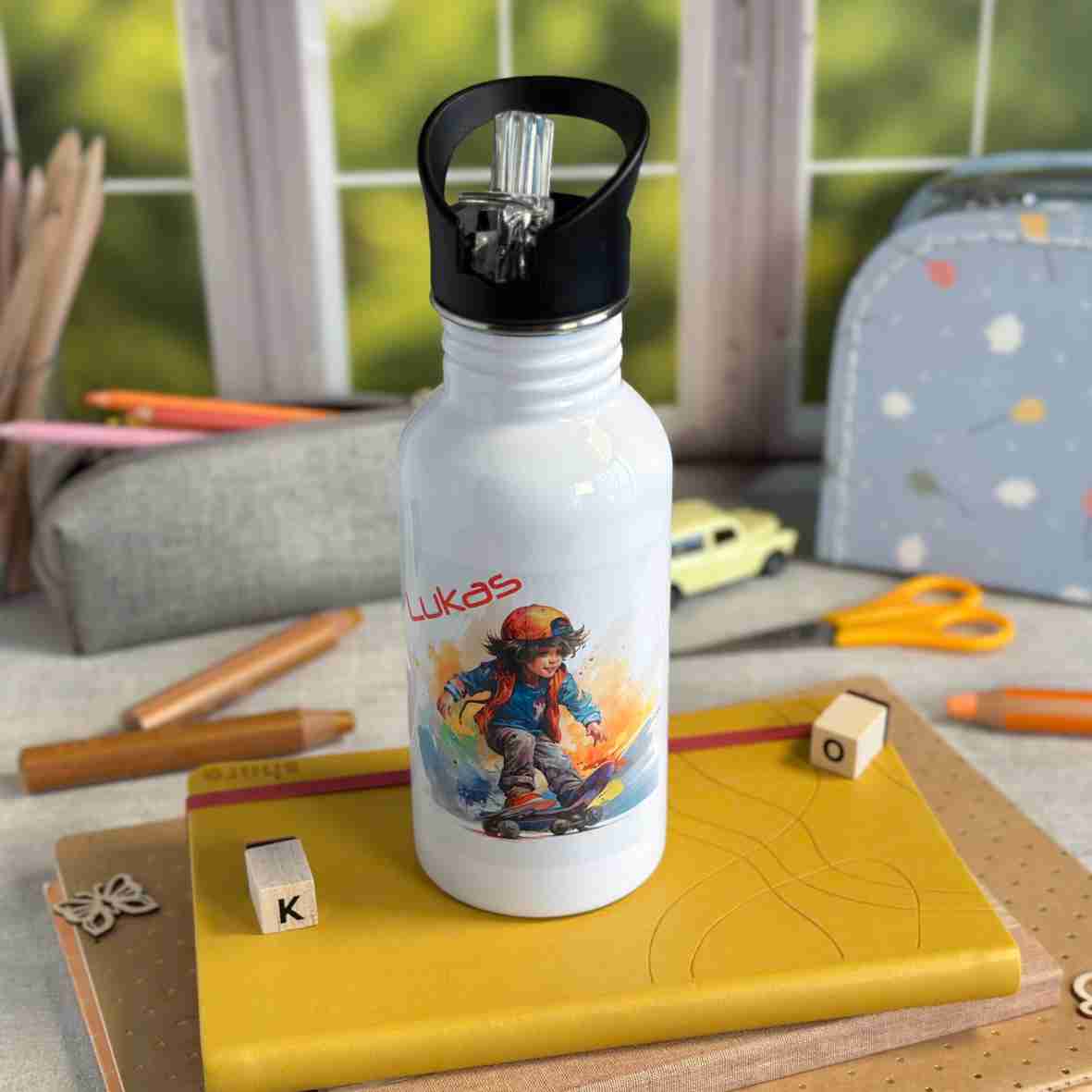 Trinkflasche Edelstahl Skateboard – Lukas