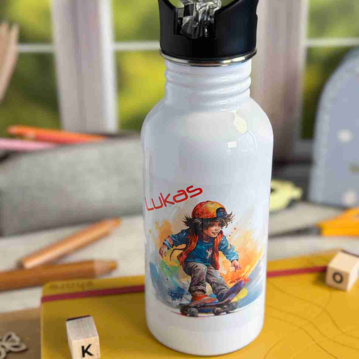 Trinkflasche Edelstahl Skateboard – Lukas