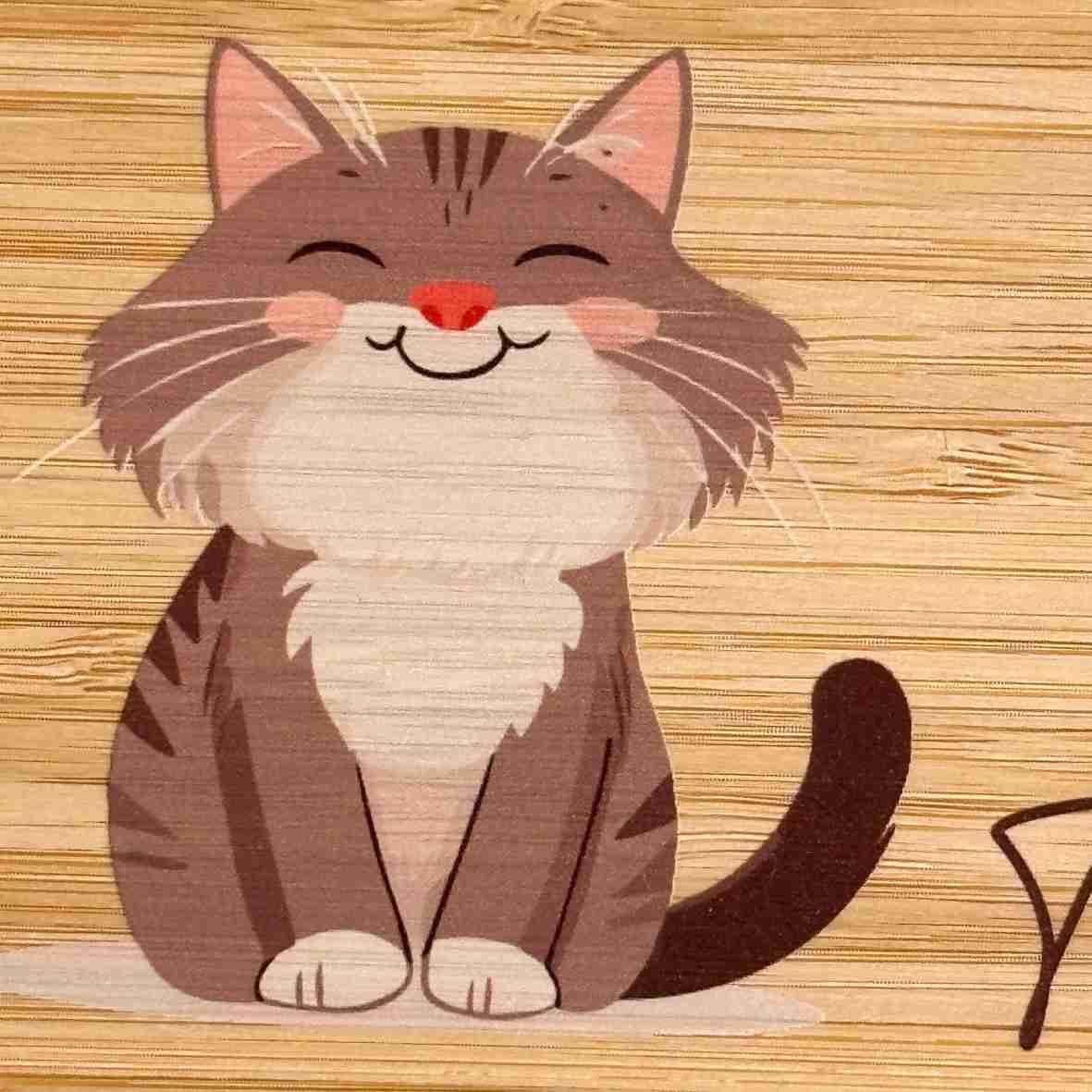 Personalisierte Edelstahl-Brotdose mit Bambusdeckel, Katzenmotiv und Namen „Tobias“.