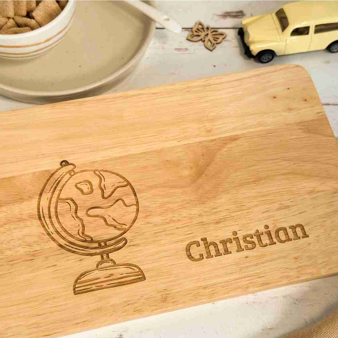 Frühstücksbrett Holz Globus – Christian