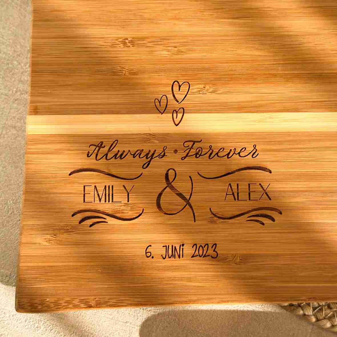 Personalisiertes Schneidebrett Bambus Always Forever