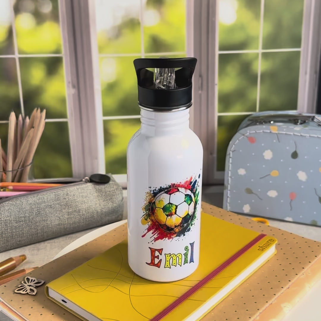 Edelstahl-Trinkflasche Fußball mit Name