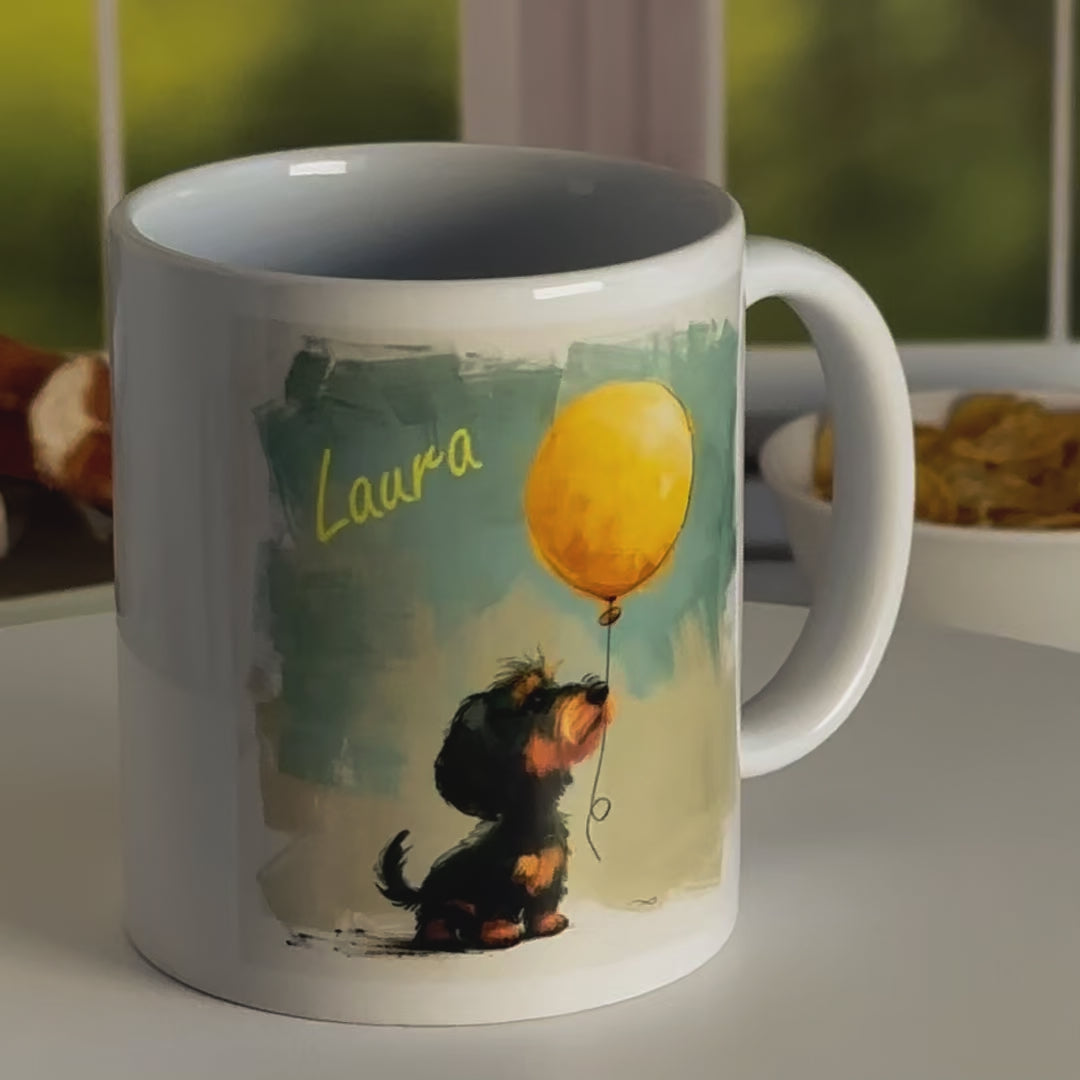 Personalisierte Tasse Rauhaardackel Ballon