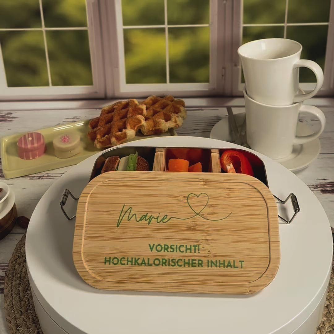 Personalisierte Brotdose - Name, Herz, Spruch Grün.