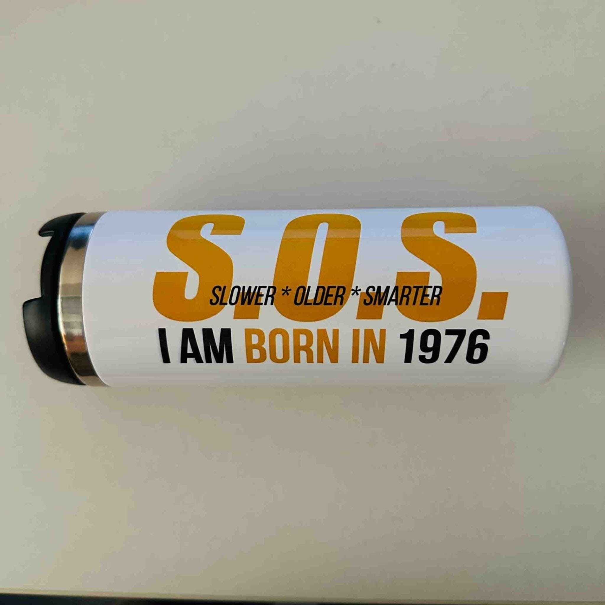 Thermobecher S.O.S. I am old (2), personalisiert, weiß Villa-Schwein 